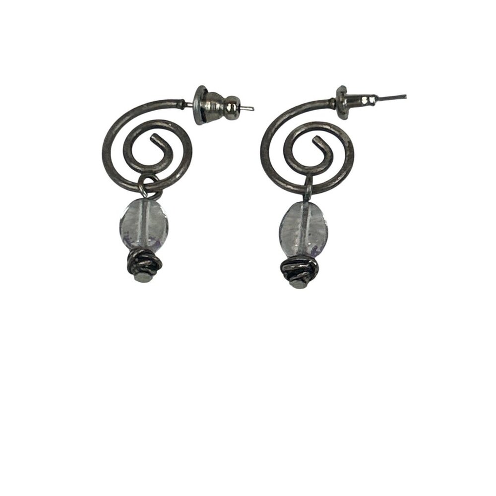 Vintage Spiral Wire & Glass Bead Drop Earrings Boho Artsy